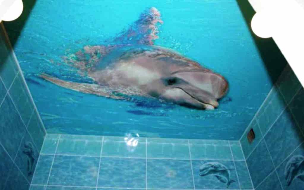 Гланцевый натяжной потолок в ванной 2,25 кв.м. с фотопечатью