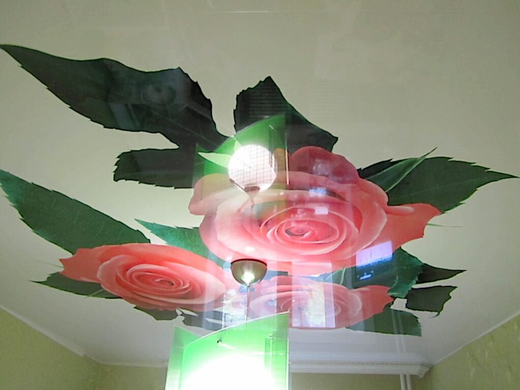 Натяжной потолок в спальне с фотопечатью